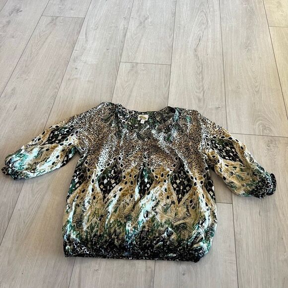 Fig And Flower Women's Size m Animal Print Blouse Boho Peasant - Picture 1 of 7